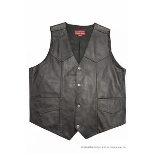 Yukon Jack Genuine Leather Vest Snap Front Biker Western Moto Pockets Black 4XL